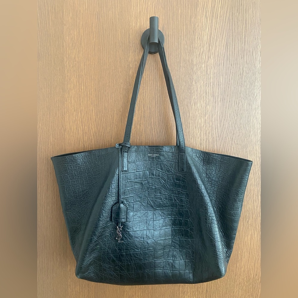 SAINT LAURENT E/W TOTE - BLACK CROC EMBOSSED